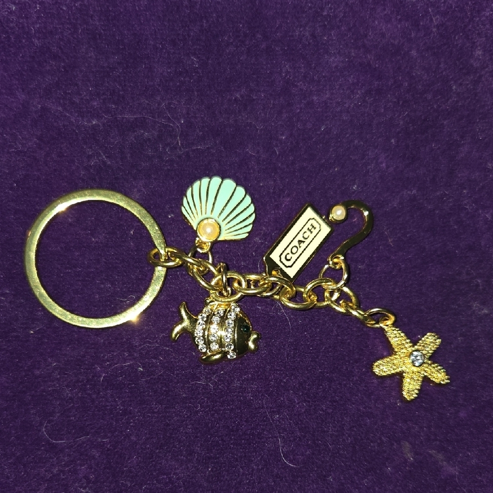 Coach Gold and Green Bag Charm Keychain - Picture 2 of 7